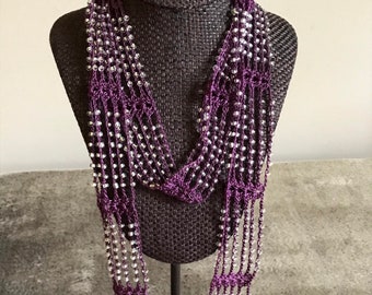 French Lilac Glass Beaded Infinity Scarf Necklace
