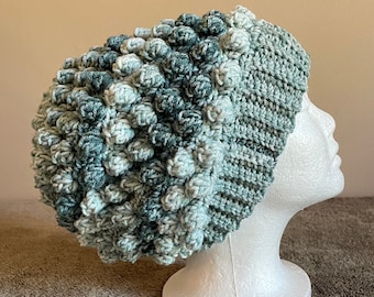 Thick Textured Teal & White Winter Hat