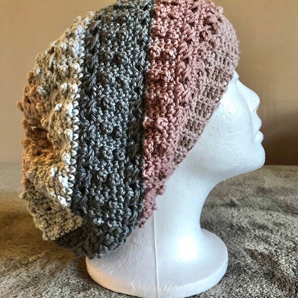 Crochet Slouchy Hat, Textured Neutral Colors