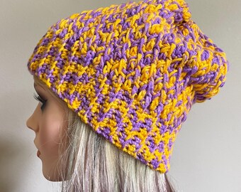 Purple & Gold Winter Hat, Team Spirit Game Day Attire