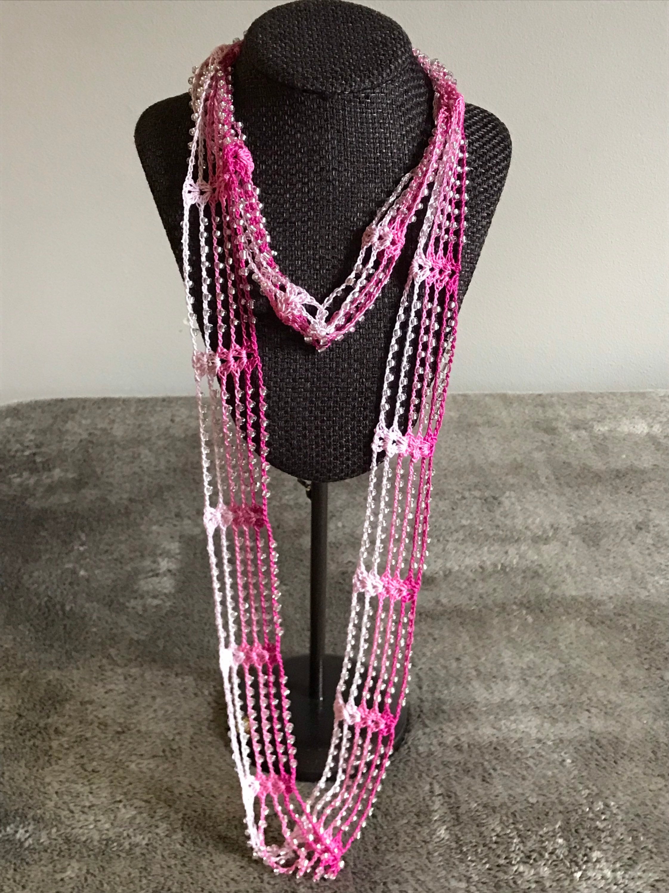 Gradient Pink Glass Beaded Infinity Scarf Necklace - Etsy