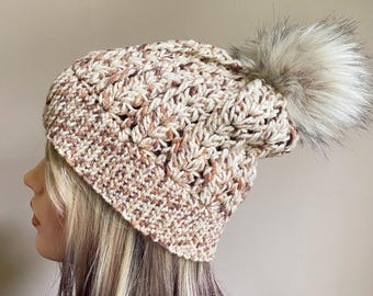 Neutral Textured Winter Pompom Hat