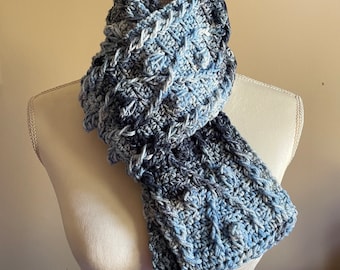 Stonewashed Blue Textured Winter Scarf