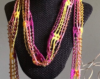Sunset Colored Glass Beaded Infinity Scarf Necklace