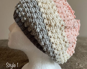 Textured Cotton Slouchy Hat in Soft Pastel Colors