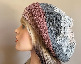 Textured Cotton Slouchy Hat in Neutral Colors (S9)