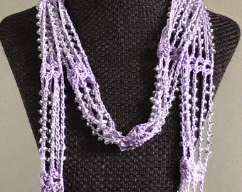 Handmade Lavender Glass Beaded Infinity Scarf Necklace