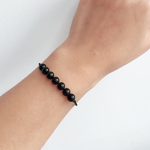 Black tourmaline bracelet  simple black bracelets minimalist jewelry thin Yoga bracelet protection stone gift her Healing Crystal Bracelet
