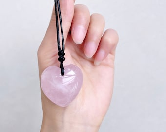 Pink Rose Quartz heart Pendant - Rose Quartz Crystal Necklace - Quartz Necklace - Pink Crystal Necklace - Wife Gift For Her - Healing Stone