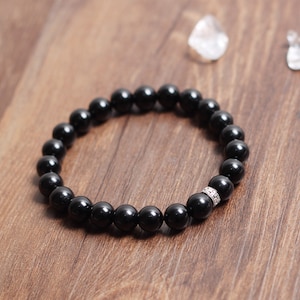 Black Tourmaline Crystal Bead Bracelet Chakra Energy Healing Protection Relieves Stress Anxiety Gift for Men & Women 8mm 10mm Quality AAA