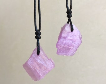 drop pendant pink jewelry Necklace brass leather cord kunzite