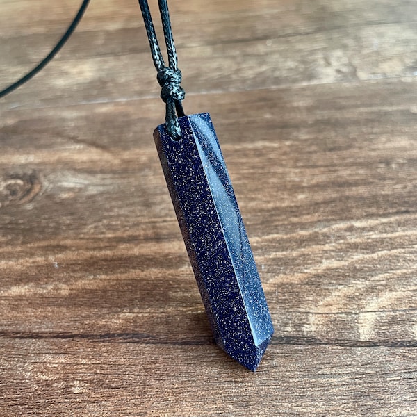 Dark Blue Stone Necklace, Blue Sandstone Necklace, Blue Sandstone Pendant, Blue Point Necklace, Crystal Point Necklace, Christmas Gift