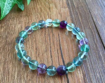 8mm Rainbow  fluorite bracelet, women men braclet, stretch beaded bracelet semi precious gemstones, Crystal Jewelry ,Gift for her/boyfriend