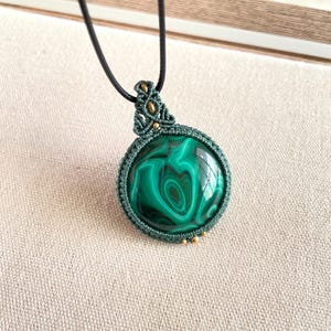 Malachite necklace, Macrame malachite pendant,  malachite jewelry, chakra jewelry, azurite, chrysocolla, mens pendant, gift for her-01