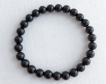 Pulsera curativa de turmalina negra. Mala de yoga de turmalina negra. Pulsera Schorl. Pulsera de turmalina negra protectora. Pulsera de turmalina negra para chakras.