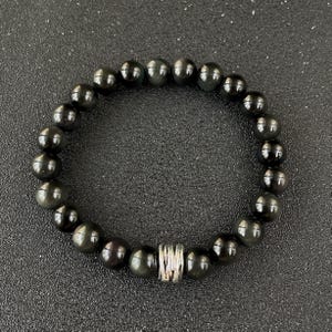 8mm Rainbow Black Obsidian bracelet - healing crystal bracelet -jewelry-elastic bracelet - chakra stones -Black Obsidian jewelry-root charka