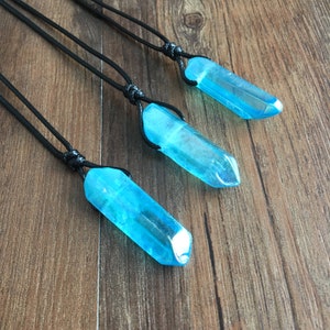 Angel Aura Quartz Pendant -Raw quartz necklace- Blue Quartz Pendant -healing crystal necklace-Delicate Gemstone Necklace - Boho Chic Jewelry