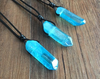 Angel Aura Quartz Pendant -Raw quartz necklace- Blue Quartz Pendant -healing crystal necklace-Delicate Gemstone Necklace - Boho Chic Jewelry