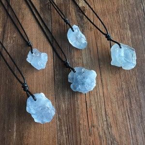 Raw Blue Celestite Crystal Pendant Necklace Silver Plated Wire Wrapped  protection healing stone celestine rock gem natural aqua rough gemstone –  woot & hammy