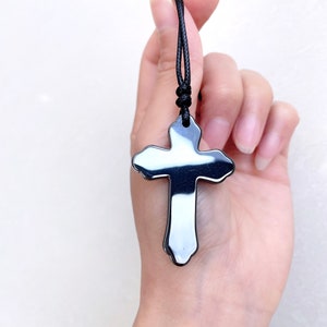 Natural Hematite Pendant,  Hematite Cross Necklace - Healing Natural Stone Pendant , Yoga Necklace-Energy Stone  Gemstone Pendant ,Christmas