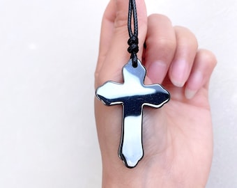 Natural Hematite Pendant,  Hematite Cross Necklace - Healing Natural Stone Pendant , Yoga Necklace-Energy Stone  Gemstone Pendant ,Christmas