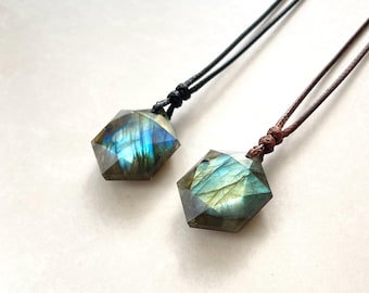 Labradorite hexagram pendant-Healing Natural Stone Yoga Necklace-Energy Stone Moonstone , Birthday Gift, Gemstone Necklace, Christmas Gift
