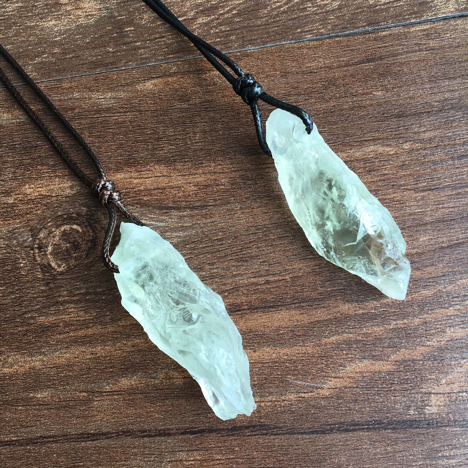Green Clear Quartz Crystal Necklace Raw Green Quartz Pendant Etsy