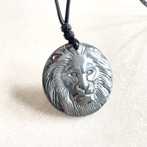 Natural Hematite Lion Pendant,  Hematite Necklace - Healing Natural Stone Pendant , Yoga Necklace - Energy  Gemstone Pendant ,Christmas gift