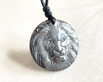 Natural Hematite Lion Pendant,  Hematite Necklace - Healing Natural Stone Pendant , Yoga Necklace - Energy  Gemstone Pendant ,Christmas gift