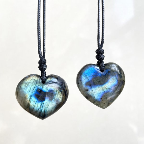 Labradorite Heart Pendant Necklace - Healing Natural Stone Pendant - Yoga Necklace-Energy Rough Stone Moonstone  Gemstone Pendant- Best gift