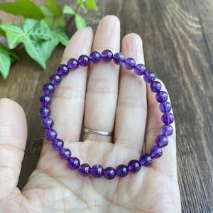 6mm Natural Purple Amethyst Bracelet, February Birthstone Bracelet,Healing Crystal Elastic Bracelet,Gift for Her, Christmas gift