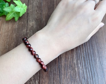 6mm Natural Red Tiger Eye Bracelet for Women and Men,  Tigers Eye Bracelet,Healing Crystal Elastic Bracelet,Gift for Her, Christmas gift