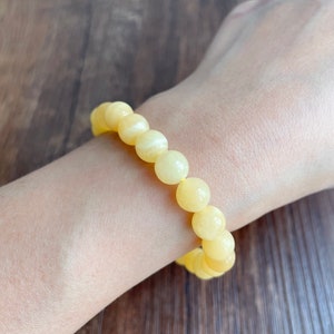 Pulsera de jade amarillo de 8 mm, pulsera de cristal curativo para mujer, pulsera unisex, pulsera de piedras preciosas, protección, regalo para ella, regalo de Navidad