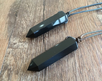 Collar de obsidiana negra, collar de obsidiana para hombre, collar de barra negra para hombre, joyería bohemia, collar de protección de piedras preciosas, regalo de Navidad.