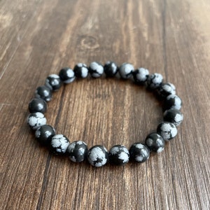 8mm Sonw Black Obsidian bracelet - healing crystal bracelet - jewelry - elastic bracelet - chakra stones -Black Obsidian jewelry-root charka