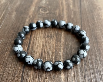 8mm Sonw Black Obsidian bracelet - healing crystal bracelet - jewelry - elastic bracelet - chakra stones -Black Obsidian jewelry-root charka