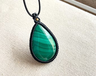Malachite necklace, Macrame malachite pendant,  malachite jewelry, chakra jewelry, azurite, chrysocolla, mens pendant, gift for her-06