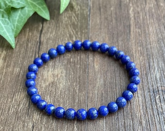 6mm Lapis Lazuli Bracelet - Third Eye Chakra blue Bracelet - 6th Chakra Lapis Lazuli Jewelry-Yoga Bracelet ,Gift for Her, Christmas gift