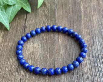 6mm Lapis Lazuli Bracelet - Third Eye Chakra blue Bracelet - 6th Chakra Lapis Lazuli Jewelry-Yoga Bracelet ,Gift for Her, Christmas gift