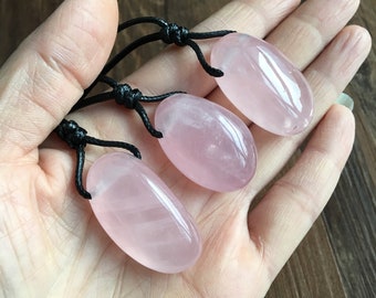 Tumbled Rose Quartz Crystal Necklace -Pink Rose Quartz Pendant - Quartz Necklace - Pink Crystal Necklace - Wife Gift For Her - Healing Stone