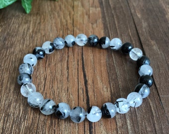 8mm Tourmalinated Quartz Bracelet, Tourmalinated Quartz Bracelet, Chakra Bracelet, Crystal Bracelet, Crystal Jewelry ,Gift for her/boyfriend