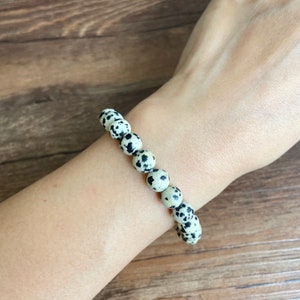 8mm Dalmatian Jasper Stone Bracelet, Jasper Stretch Bracelet, Crystal Bracelet, Jasper Jewelry, Beige Bracelet, Root Chakra ,Christmas Gift