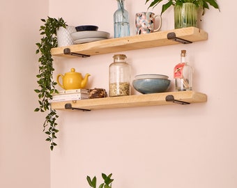 Slim Rustic Wooden Handmade Shelf Reclaimed Recycled With or Without Metal Brackets | 15cm Depth x 3.8cm Thickness