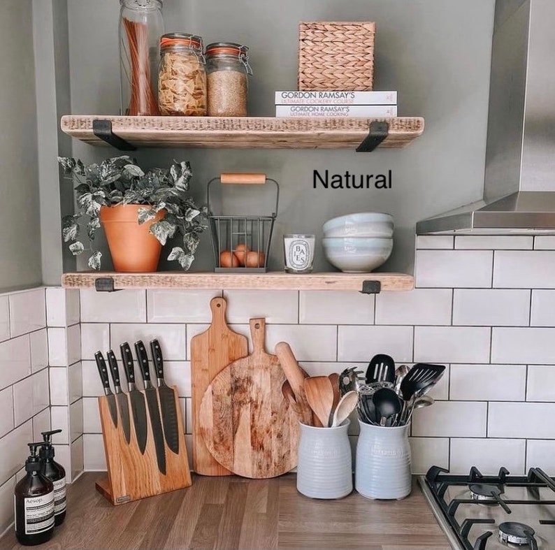 Rustic Wooden Handmade Shelf Shelves Reclaimed Recycled With or Without Metal Brackets 22cm Depth x 3.8cm Thickness image 9