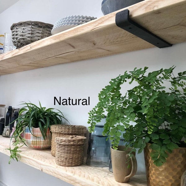 Rustic Wooden Handmade Shelf Shelves Reclaimed Recycled With or Without Metal Brackets | 22cm Depth x 3.8cm Thickness