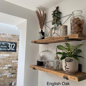 Rustic Wooden Handmade Shelf Shelves Reclaimed Recycled With or Without Metal Brackets 22cm Depth x 3.8cm Thickness image 1