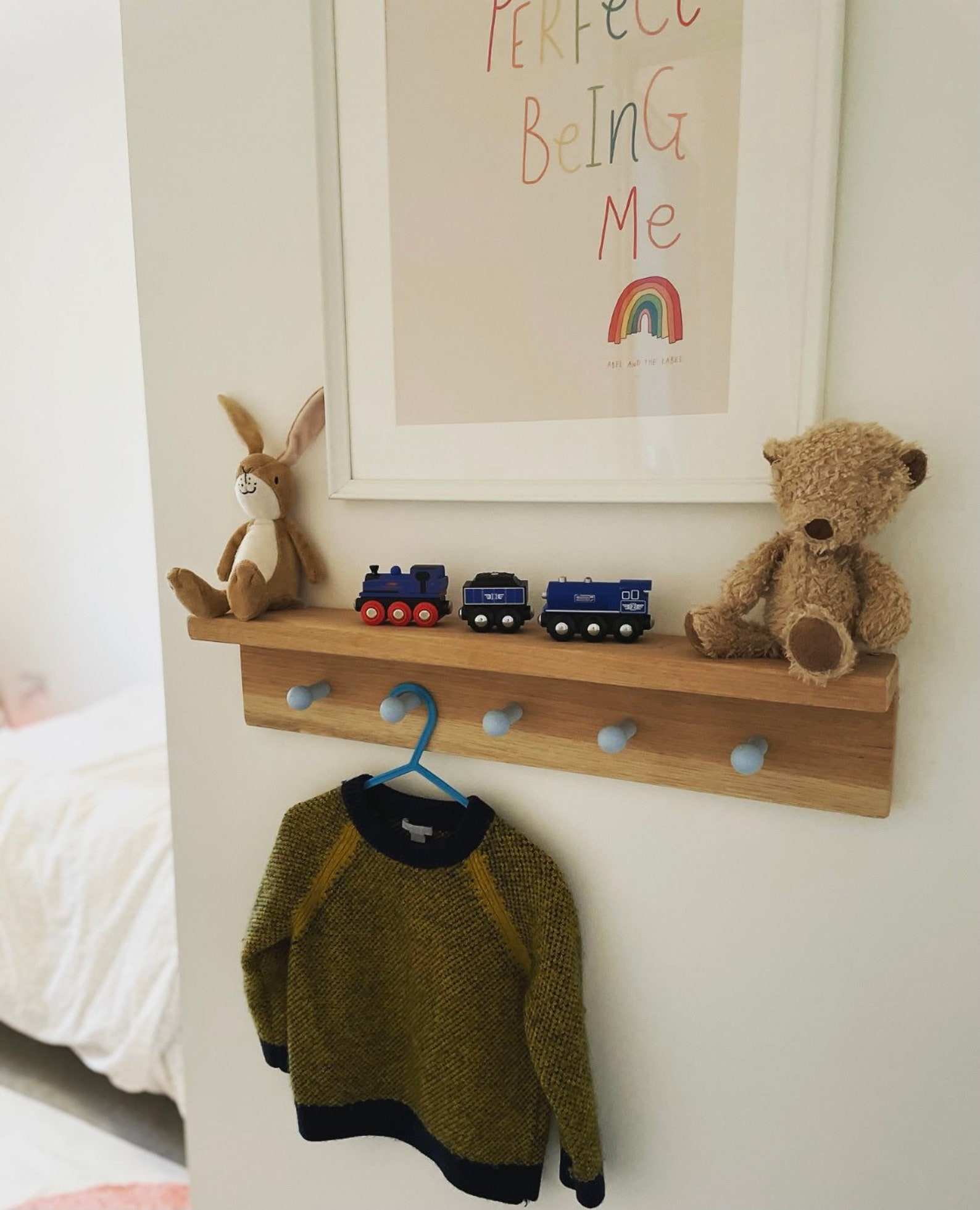 Solid Oak Nursery Peg Shelf. Wall Mounted Oak Shaker Shelf for Etsy