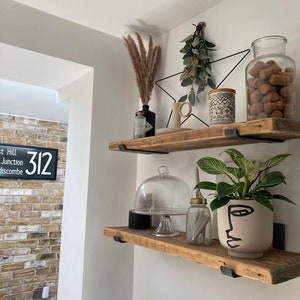 Rustic Wooden Handmade Shelves Reclaimed Recycled With or Without Metal Brackets | 22cm Depth x 3.8cm Thickness