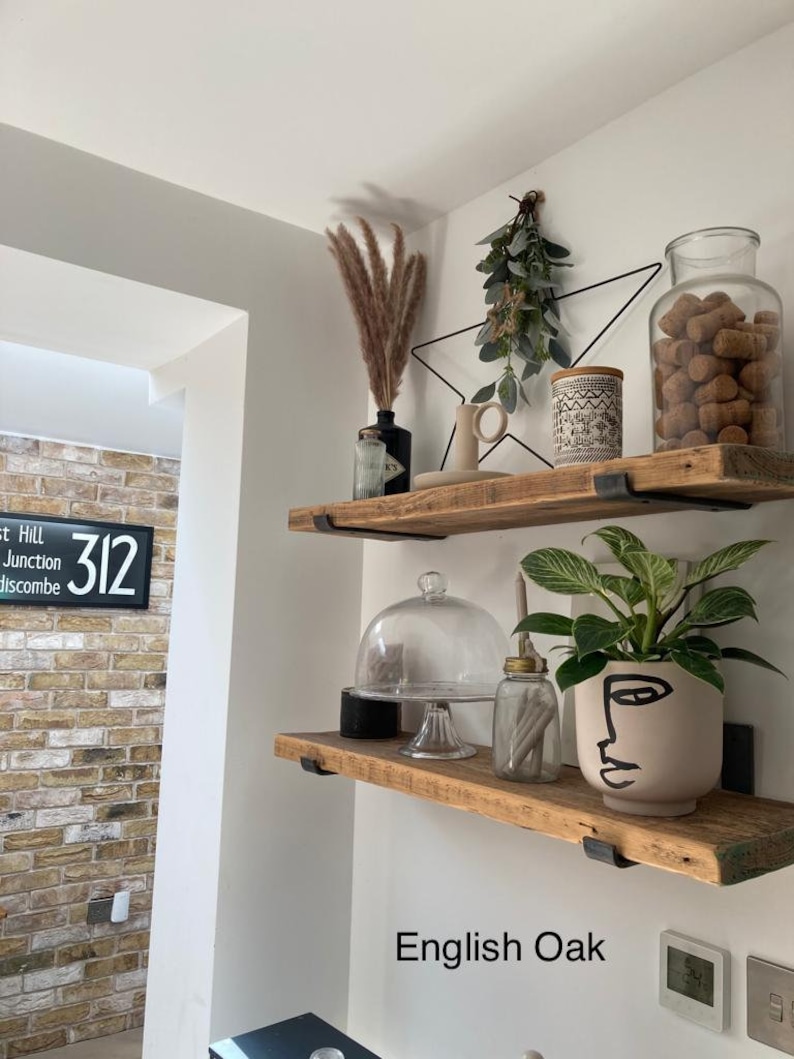 Rustic Wooden Handmade Shelves Reclaimed Recycled With or Without Metal Brackets | 22cm Depth x 3.8cm Thickness 