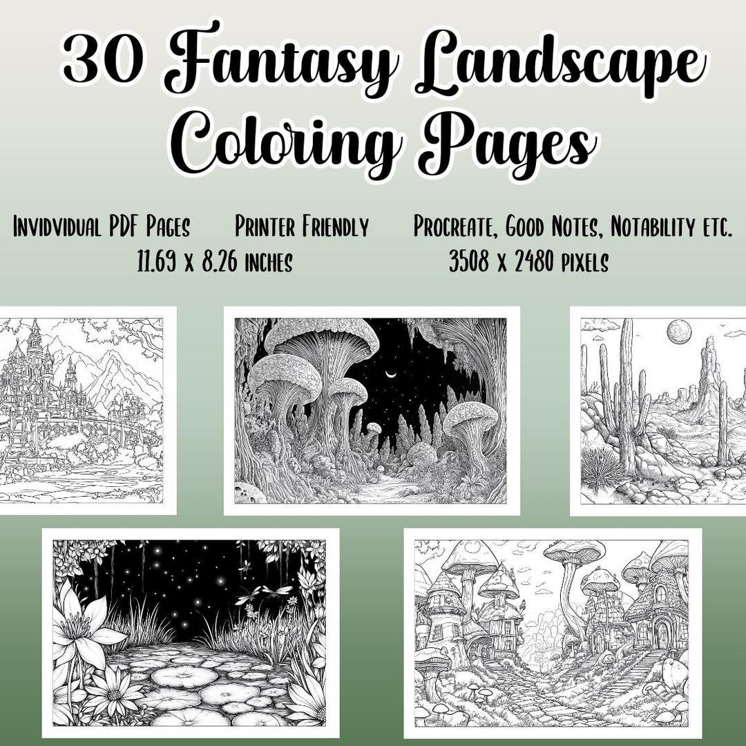 30 Adult Coloring Book Pages, Fantasy Landscape Coloring Pages ...